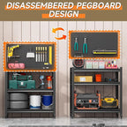 Workbench with Pegboard, Adjustable Heavy Duty Work Table with Wheels, Heavy Duty Workstation, Metal Tool Work Bench for Garage Warehouse Workshop, 48" H x 18" D x 34" W, Black