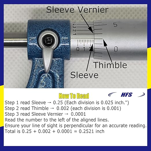 HFS(R) 3-4" Outside Micrometer with 0.0001" Accuracy, Carbide Anvil and Laser-Etched Scale
