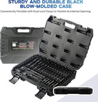 64-Piece 3/8" Drive Socket Set, SAE (5/16"-1") & Metric (6mm-24mm), Deep & Shallow, 72-Tooth Ratchet Wrench, Extension Bars, 1/2" F to 3/8" M Reducer, Universal Joint & Power Drill Adapter