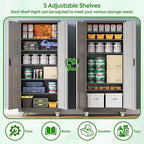 Garage Storage Cabinet with Pegboard and 5 Adjustable Shelves, 71'' x 32'' x 16''Metal Lockable Cabinet with Magnetic Doors,Tool Storage,Home Office Garage,Gym,School (Black-Grey)