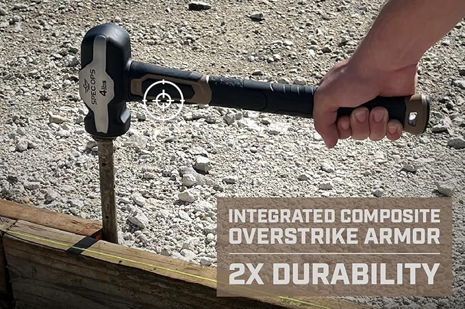 Spec Ops Tools Engineering Hammer, 2.5 lb Sledge hammer with Removable Soft Mallet Cap & Bi-Material Shock Absorbing & Vibration Dampening Handle, 3% Donated to Veterans, Black/Tan