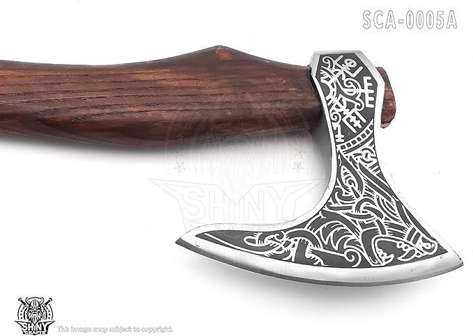 SHINY CRAFTS-Camping Axe Tomahawk Viking Bearded Axe Custom Handmade Carbon Steel Axe Valentine's Day Gift Birthday Gift for him with Premium Leather Sheath (SCA 05A)