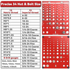 42 Nut and Bolt Thread Checker, Bolt Size and Thread Gauge, Screw Identifier Gauge with 19 Standard & 15 Metric Bolt & 8 Drill Bit Gauge, Gift for Mechanic Dad Son