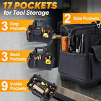 TICONN Heavy Duty Tool Bag with Multi-Pockets, Portable Tool Box Organizer Storage Bag, with Adjustable Shoulder Strap and Ergonomic Handle (Black, 14" Molded Base)