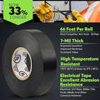 Vinyl Electrical Tape Black, Professional Grade, 3/4 inch x 66ft, Pack of 10