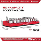 Olsa Tools Magnetic Socket Holder - 1/2-Inch Drive - Metric - Red - Holds 19 Sockets - Professional Quality Organizer - Part: 1299