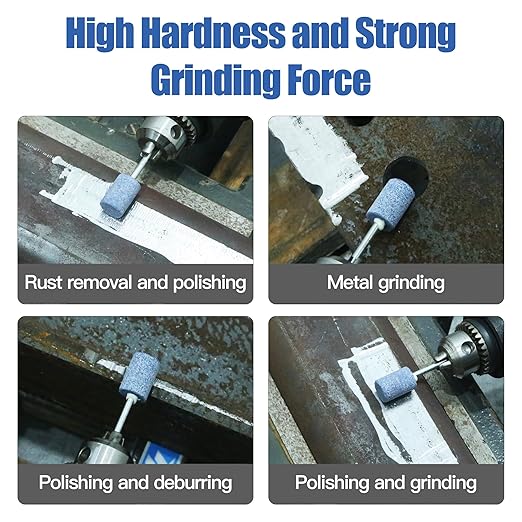 HUHAO 7Pcs Rotary Grinding Stone- 3mm Shank Assorted Shape Abrasive Stone Mounted Grinding Point Sharpening Bits for Rotary Tool Drill, Grinding, Polishing