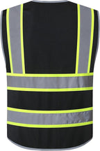 JKSafety 10 Pockets Hi-Vis Neon Color Frontal Zipper Mesh Safety Vest for Men Women Safety Utility for works Comply to ANSI/ISEA Standards (86-Black L)