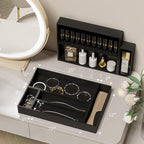 Kitchen Drawer Organizer Tray, Stackable Black Bamboo Drawer Organizer for Large Silverware, Utensils, Cutlery, Flatware, Junk, Dresser, Bathroom, 17" x 6" x 2.5" (Set of 2)