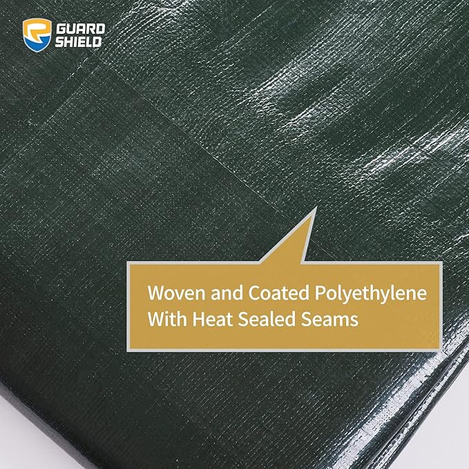 GUARD SHIELD Super Heavy Duty Green/Silver Poly Tarp Cover 10x10 Feet Waterproof 16mil Thick UV and Tear Resistant Tarpaulin with Grommets and Reinforced Edges