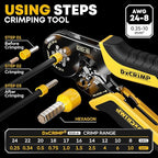 Ferrule Crimping Tool Kit with 24 Sizes Ferrules, Ratchet Pliers for AWG24-8, Hexagonal Wire Crimp Pliers for Professional Electricians and DIY, Durable and Easy to Use with Crimp Connectors