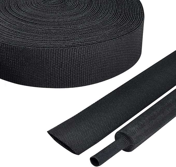 2:1 Heat Shrink Fabric Tubing Braided Sleeving Woven Wire Loom Shrinkable Cable Sleeve for Automotive Wire Harness/Cable Sheath (1"-24ft)