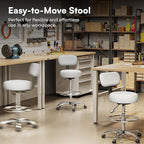 SUPERJARE Drafting Chair with Back, Adjustable Foot Rest Rolling Stool, Multi-Purpose Office Desk Chair, Thick Seat Cushion for Home Bar Kitchen Shop - White
