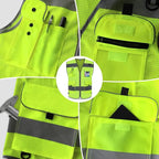 TCCFCCT Mesh High Visibility Vest 9 Pockets Reflective Safety Vest for Men Women, Hi Vis Construction Vest with Reflective Strips, For Workers, Surveyors, Meet ANSI/ISEA Standards, (Yellow, X-Large)