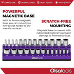 Olsa Tools Magnetic Socket Holder | 1/4-inch Drive | Metric | Purple | Holds 26 Sockets | Professional Quality Tools Organizer