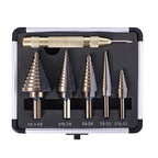 Step Drill Bits, 6PCS (50 Sizes) HSS Step Unibit Drill Bit Set with Auto Center Punch Black and Gold, Double Cutting Blades HSS Drill with Aluminum Case, Multi-Hole Stepped Up Bits for DIY