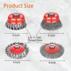 Wire Wheel Brush for 4 1/2 Angle Grinder, 5/8"-11 Thread Arbor,4 & 3 Inch Twist Knotted Coarse Crimped Wire Brushes (Wire Wheel Set)