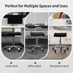 Office Stool with Wheels (300lbs Capacity) (Adjustable Height 17-21 inch) Black Faux Leather Workbench Stool (Black)