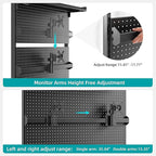 EUREKA ERGONOMIC Pegboard with Dual Monitor Stand,Steel Pegboard for Desk,Computer Accessories for Office, Privacy Panel for Gaming Desk, 4 Accessories Modular Hanging,43 x 34inch, Black