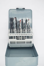 DRILLFORCE 18pc Combination Drill Set - HSS, Brad Point Wood, Masonry Drill Bits