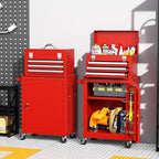 INTERGREAT Tool Chest Cabinet, 3-Drawer Rolling Tool Chest with Detachable Top Tool Box, Tool Storage Cabinet with Universal Lockable Wheels, Metal Tool Cart for Garage, Workshop, Barbershop(Red)