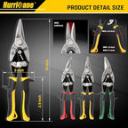 HURRICANE 3 pc Aviation Tin Snips Set, Metal Cutter Shear for Cut Sheet Metal, Chrome Vanadium Steel, Straight Left and Right, Ergonomical TyreGrip Handle with Hang Hole and Safety Latch