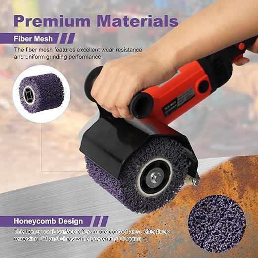 Rocaris 2PCS 36 Grit Abrasive Drawing Wheel Drum, 4.5"×4" Wire Drawing Polishing Burnishing Wheels, Buffing Wheels for Wood Metal Surface Polishing, Purple