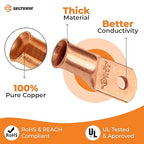 SELTERM 10pcs 2 AWG - #10 Stud Battery Lugs, Heavy Duty Wire Ring Terminals, Cable Ends, 2 Gauge UL Bare Copper Eyelets Electrical Terminal Connectors