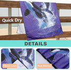 Killer Whale Beach Towel Oversized 36" x 72", Thin Lightweight Sand Free Quick Dry Microfiber Towel for Swimming Pool Cruise Camping Travel