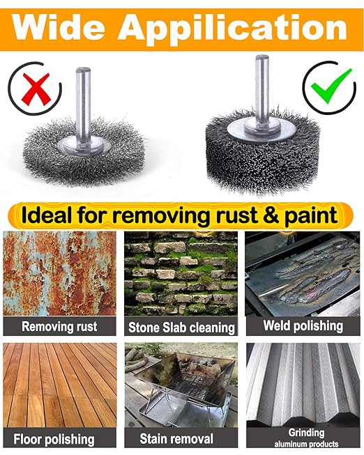 Rocaris 2 Pack Wire Wheel Brush Wire Wheel Brush for Drill Attachment, 3 Inch Heavy Duty Wire Brushes Removal Paint Rust & Corrosion, 0.0118" Carbon Steel Wire, 1/4in Shank, 20000RPM