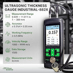 Ultrasonic Thickness Gauge Industrial-882X / Steel, Metals, Plastic, Glass, PVC, Pipes Thickness Gauge Meter – Range 0.039 to 11.811 inch (1-300mm) | Color LCD (All Material)