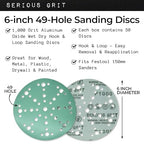 6-Inch 49-Hole 1000 Grit Sanding Discs - Heavy-Duty Hook & Loop Film Discs - Sandpaper for Random Orbital Sanders - 50 Pack Box