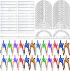 72 Pack Math Compass & Protractor Geometry Math Plastic Ruler Set Drawing Compass with Pencils 6 Inch Plastic Protractor for Geometry Bulk for Office Woodworking Art Drawing