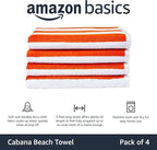 Amazon Basics Cabana Stripe Beach Towel, Pack of 4, Orange, 30 in x 60 in