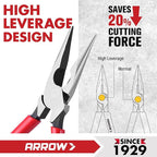 ARROW 8" High Leverage Needle Nose Pliers with Side Cutters, Long Nose Pliers for Gripping, Wire Bending, Cutting