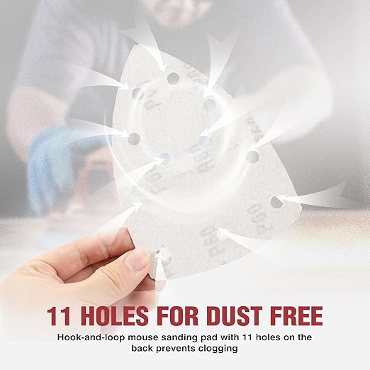 S SATC 60 PCS Mouse Sander Sandpaper 11 Holes Detail Sander Sandpaper Palm Sander Paper Hook and Loop Sander Pads Triangular Sanding Sheets Assorted 40/60/80/120/180/240 Grit