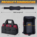 TICONN Heavy Duty Tool Bag with Multi-Pockets, Portable Tool Box Organizer Storage Bag, with Adjustable Shoulder Strap and Ergonomic Handle (Red, 12" Standard Base)