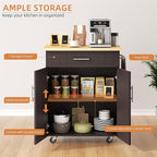 Shintenchi Kitchen Island cart with Storage, Portable Bar Cabinet on Wheels, Rolling Microwave Cart Side Table with Workstation for Kitchen, Dinning Room, Brown