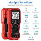 Etekcity Digital Multimeter Voltmeter Tester TRMS 6000 Counts, AC DC Current Voltage Meter, Amp, Ohm, Diode, Capacitance, Frequency, Temperature, NCV, Resistance, Red, MSR-A2000