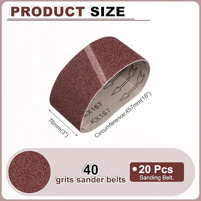 HARFINGTON 3 x 18 Inch Sanding Belts, 5 Pcs 40 Grits Aluminum Oxide Abrasive Belt Sander File Belt for Woodworking, Metal Polishing, Knife Sharpener