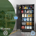 Garage Storage Cabinet with Wheels & Pegboard, 71" H×34" W×18" D Locking Metal Storage Cabinet with 2 Doors and 5 Adjustable Shelves for Garage Workshop Home, Black, Assembly Required