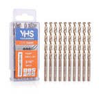 3/16 Inch Cobalt Drill Bits (10pcs), M35 High Speed Steel, 135 Degree Tip, Jobber Length Twist Drill Bit Set for Hard Metal, Stainless Steel, Cast Iron, Wood and Plastic, with Storage Case