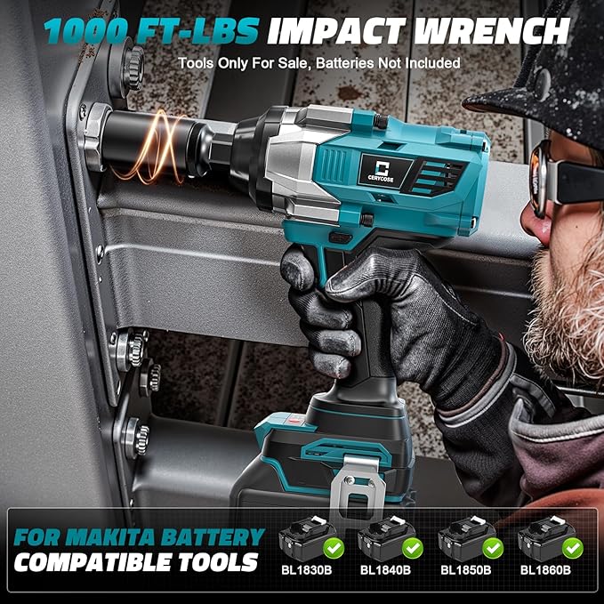 Cordless Impact Wrench 1/2 inch Compatible with Makita 18V Battery – Brushless High Torque Impact Driver Gun with 1000 Ft-lbs Torque, LED Work Light, Ergonomic Design for Heavy-Duty Performance