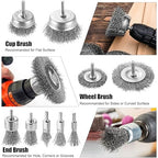 Wire Brush for Drill Set, 9Pcs Cup, Wheel & End Brush Kit with 1/4” Shank, Carbon Steel Drill Brush Attachments for Rust Removal, Stripping, and Abrasive