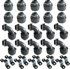 (1/2" Conduit Parts 30 Pack) Yariwiz 1/2 Black Special Extra Flexible Plastic Liquid Tight Conduit Connector Kit, Include 10 Conduit Couplings, 10 Conduit 90 Degree Elbows, 10 Conduit Strap