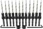 FTG USA 12 Pc #8 (11/64") Countersink Drill Bit Set with Depth Stop Collar, Hex Wrench - Tapered Drill Bits for Wood