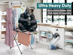 Clothes Drying Rack with Sock Clip, No Assembly, Telescopic Hanging Rod for Long Clothing, Metal Construction, Non-Slip Feet, Hidden Wheels, Foldable, Portable, For Laundry Room, Indoor & Outdoor