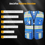 Class 2 Safety Vest with Zipper Front and multiple Pockets, High Visibility Vest, Meets ANSI/ISEA Standards