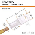 SELTERM 10pcs 6 AWG-#10 Stud Tinned Copper Wire Lugs, Heavy Duty Battery Cable Ends,6 Gauge Ring Terminals, UL Battery Lugs Marine Grade Copper Eyelets Electrical Battery Terminal Connectors