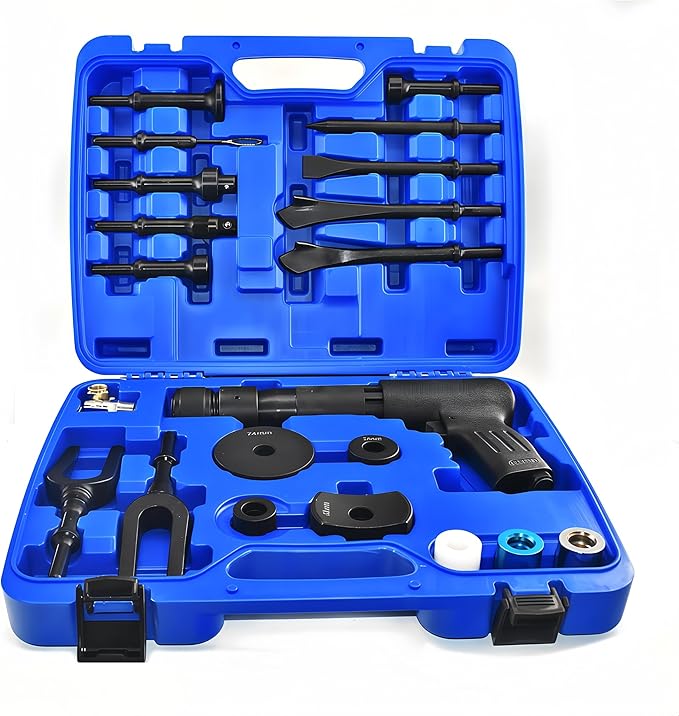Air Hammer - 21PCS Air Chisels (Tapered Punches, Panel Cutter & Flat Chisel), 2500 BPM - for Car Repairs, Cutting Metal Sheets, Removing Wall Fixtures, Drilling Through Walls, Dismantling Nuts